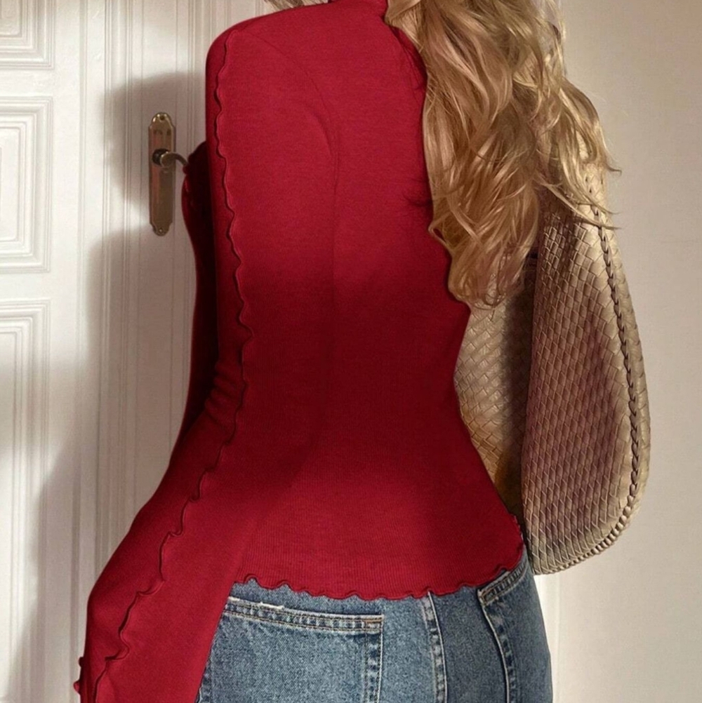 Red Ruffled Women's Flare Sleeve Top - Picture 3 of 7